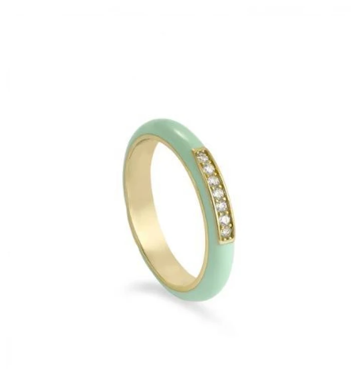 Anillo esmalte diseño circular tono menta con circonitas