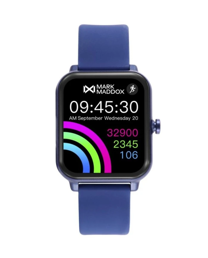 Reloj Smart de policarbonato negro y correa de silicona color azul