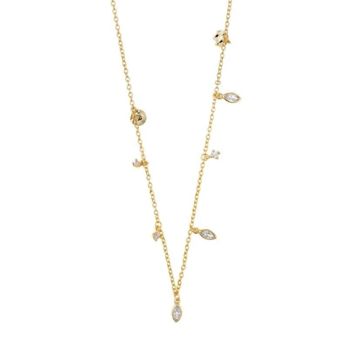 Collar de plata dorada con colgantes y circonitas