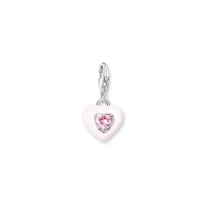 COLGANTE CHARM CORAZÓN CON PIEDRAS ROSAS PLATA