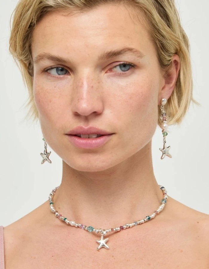 Pendientes largos con estrella de mar y perla