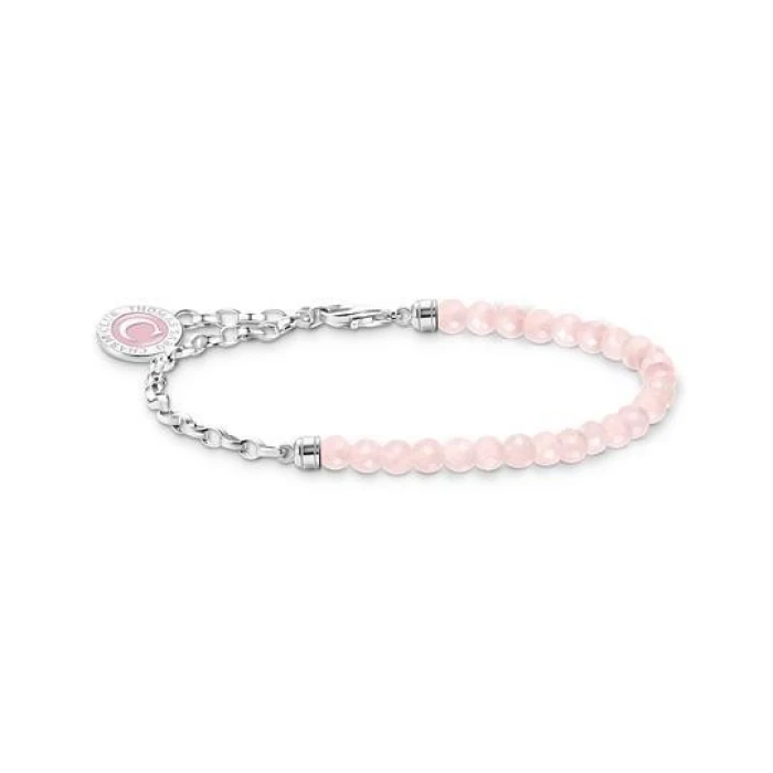 19CM PULSERA CHARM CON CUARZO ROSA BEADS Y ENLACES PLATA