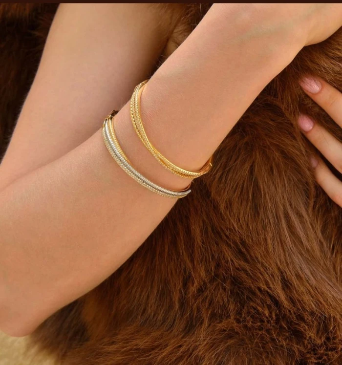 Brazalete Plata Combinada Salvatore Doble Aro