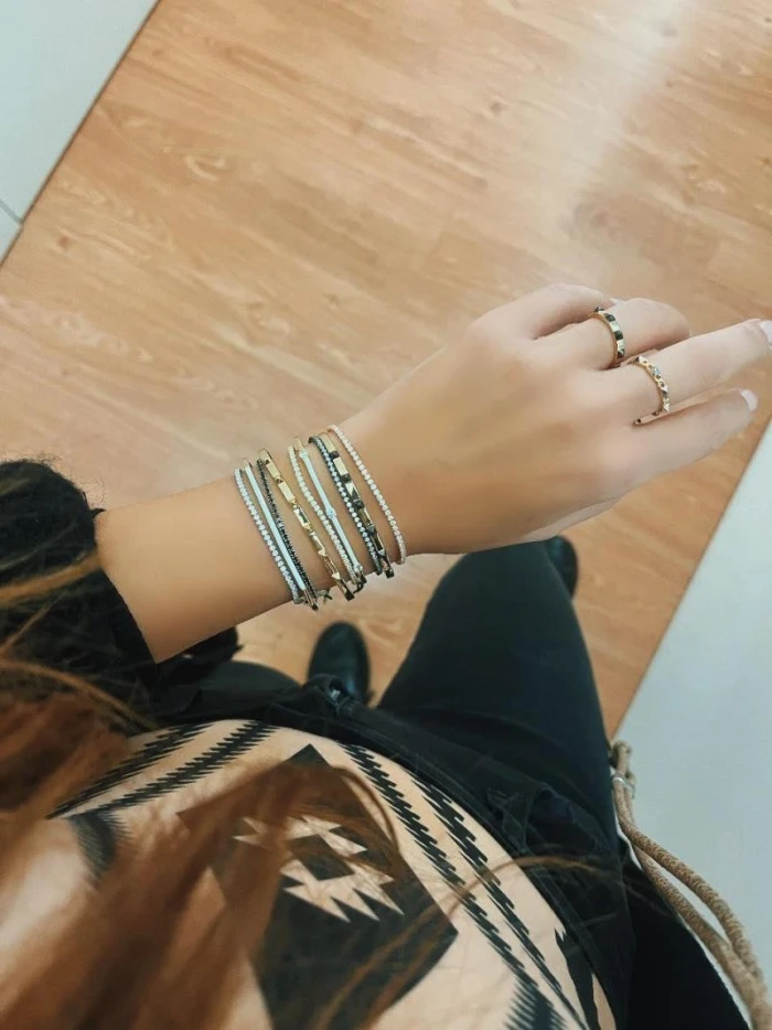 PULSERA PLATA CHAPADO RUTENIO CIRCONITAS BRILLANTES BLANCAS