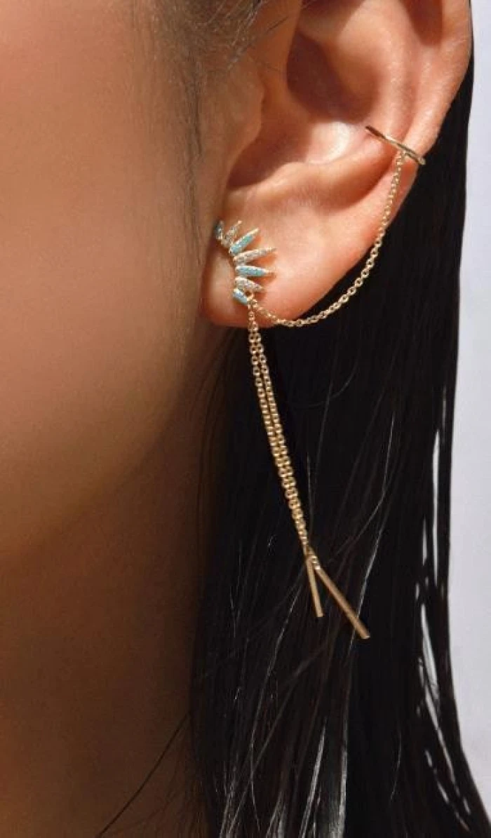 PENDIENTES PLATA CHAPADO DORADO PINCHOS CURVO CIRCONITAS