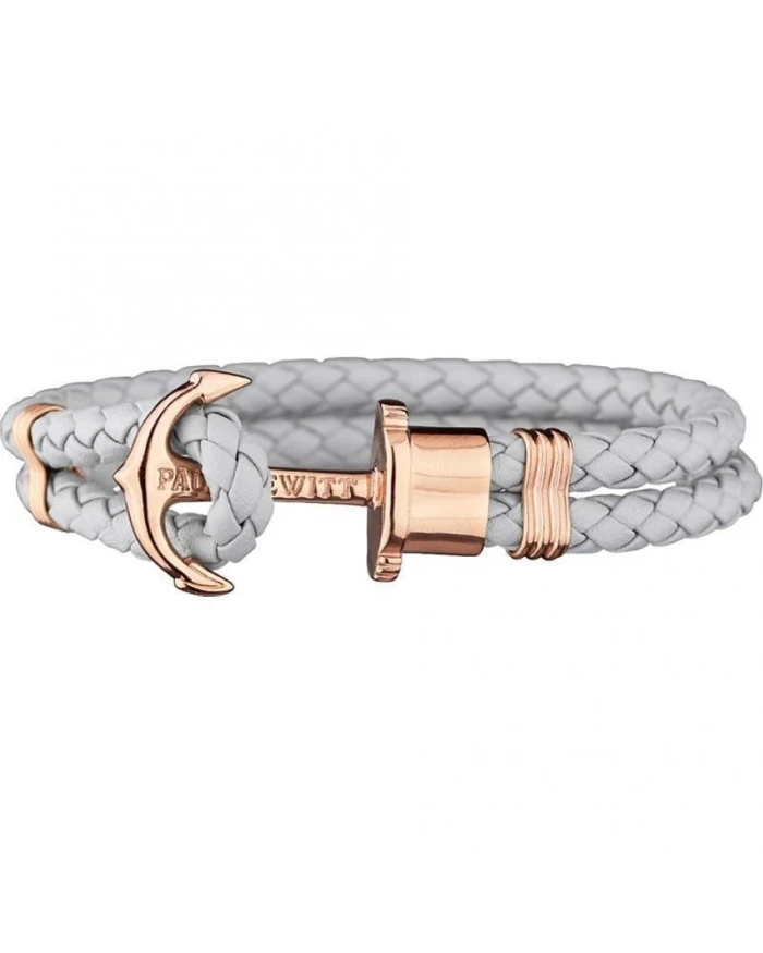 PULSERA CUERO GRIS ANCLA ROSA