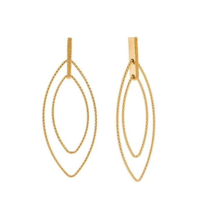 Pendientes plata chapado dorado dos elipses diamantados