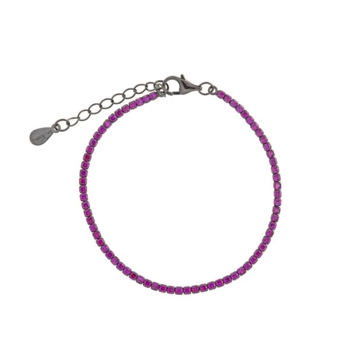 PULSERA PLATA CHAPADO RUTENIO CIRCONITAS BRILLANTES RUBI / PULSERA PLATA 925 BAÑO RUTENIO CZ BRILLANTE RUBÍ / 15+3