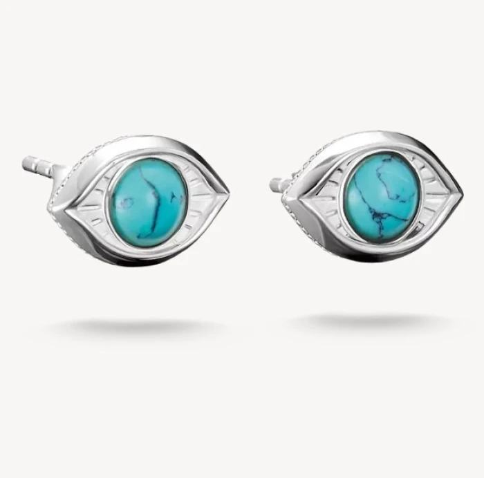 Pendientes de botón de ojo de turquesa plateada Elyndra