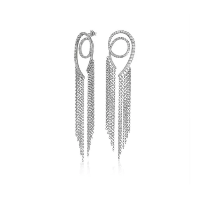Pendientes largos diseño cortina de cadenas y circonitas