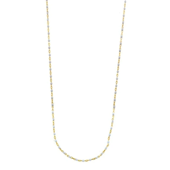 COLLAR PLATA CHAPADO DORADO BOLITAS ESMLALTADAS BLANCO