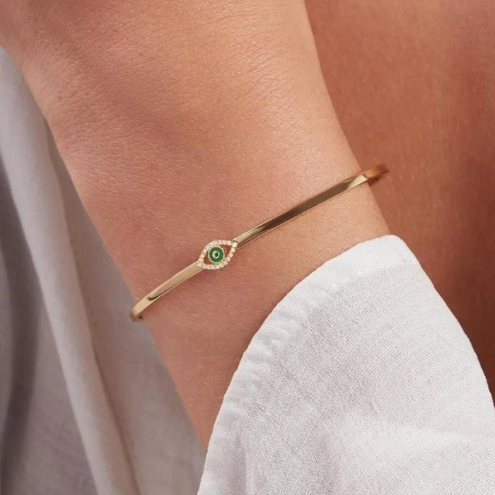 Pulsera rígida LUCKY EYE - Verde / Dorado