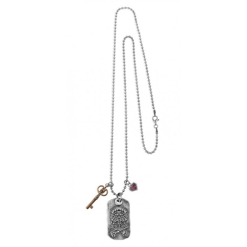 COLLAR DE PLATA CON MOTIVO CORAZÓN DE CIRCONITA Y LLAVE EN BRONCE