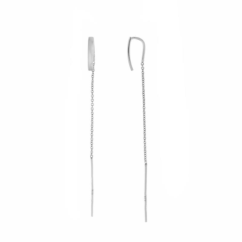 PENDIENTES PLATA RODIO BARRA CON CADENA