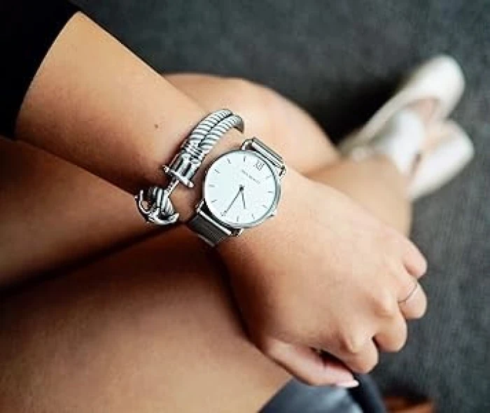 PULSERA NYLON GRIS ANCLA ACERO