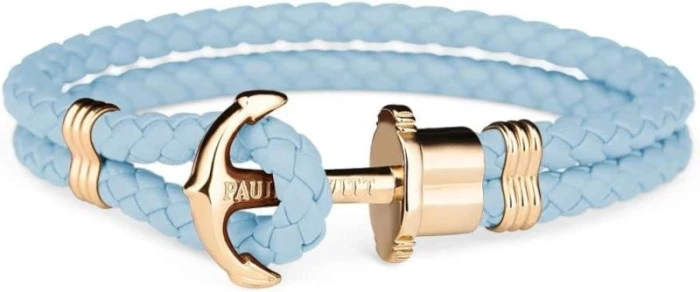 PULSERA CUERO AZUL ANCLA ROSA