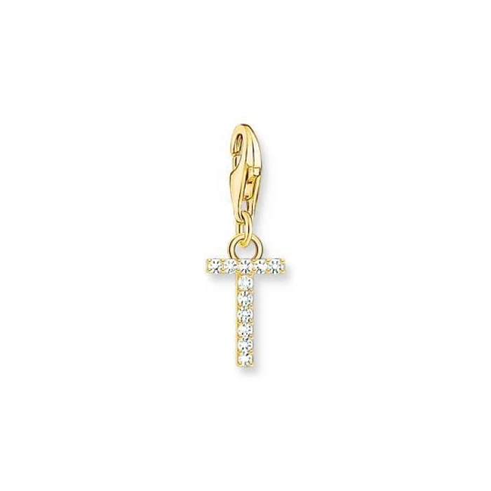 COLGANTE CHARM LETRA T CON PIEDRAS BLANCAS CHAPADO EN ORO