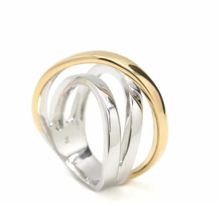 Anillos anchos de plata diseño abrazado bicolor