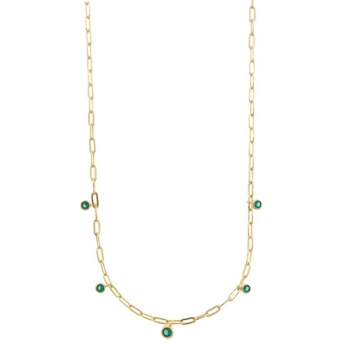 COLLAR PLATA CHAPADO DORADO CADENA ESLABONES BILBAINO CHATONES CIRCONITAS ESMERALDA BRILLANTES
