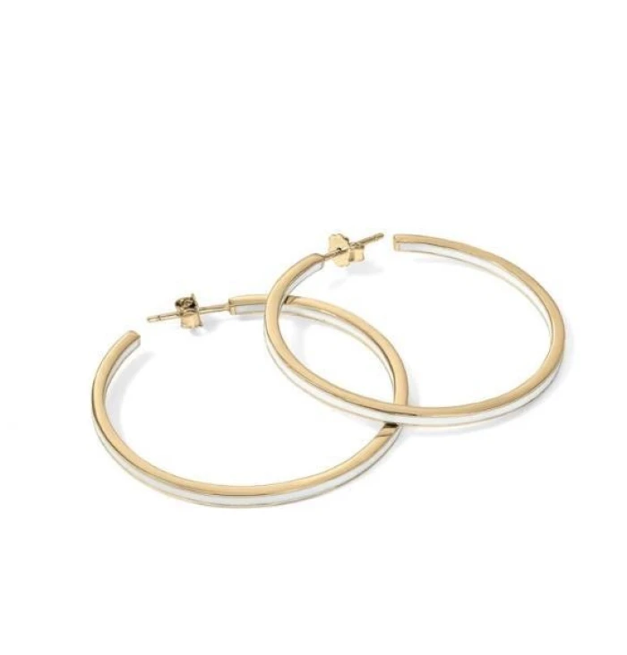 Pendientes aros grandes diseño esmalte tono blanco bañados en oro