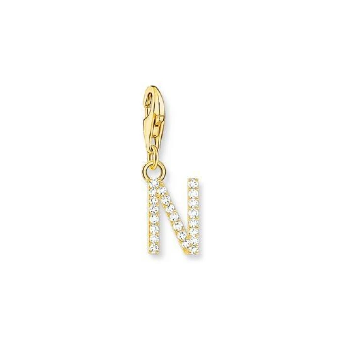 COLGANTE CHARM LETRA N CON PIEDRAS BLANCAS CHAPADO EN ORO