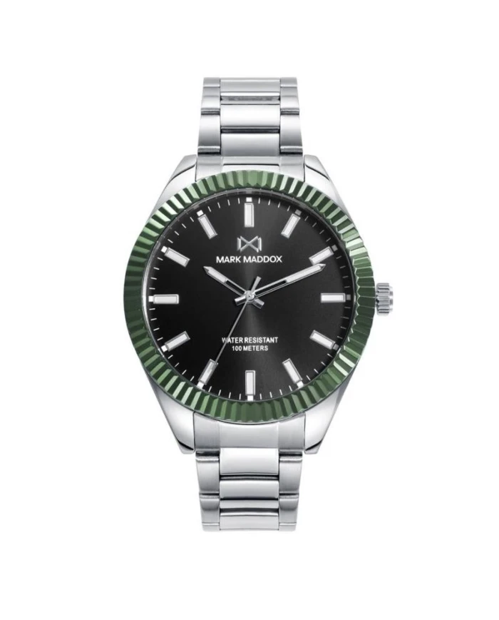 SHIBUYA con bisel de aluminio verde, esfera negra y brazalete de acero