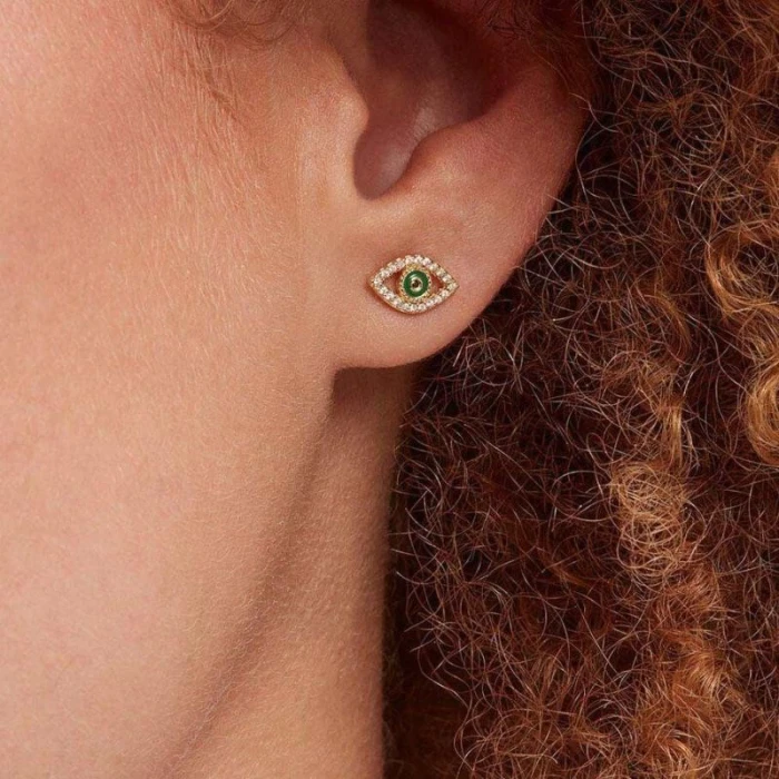 Pendientes cortos LUCKY EYE - Verde / Dorado