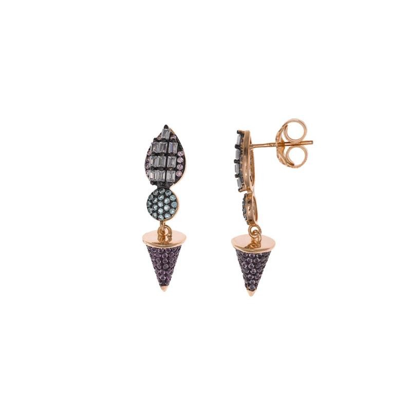 PENDIENTES PLATA CHAPADO ROSA PERA BAGUETS BLANCAS