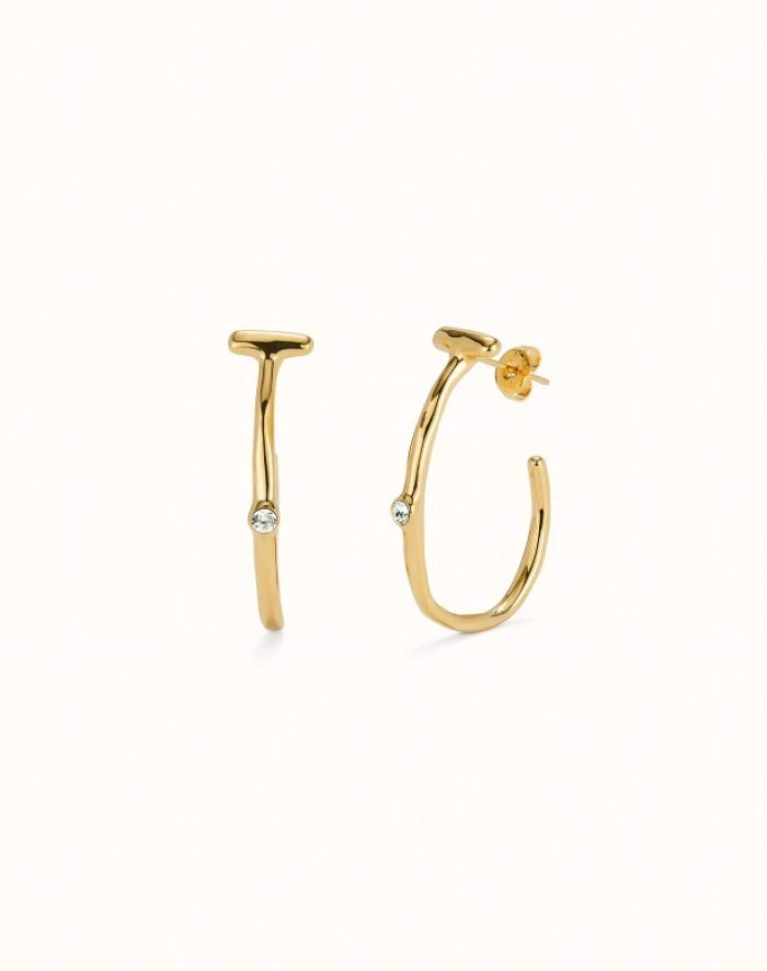 Pendientes aro bañado en oro 18k con topacio blanco
