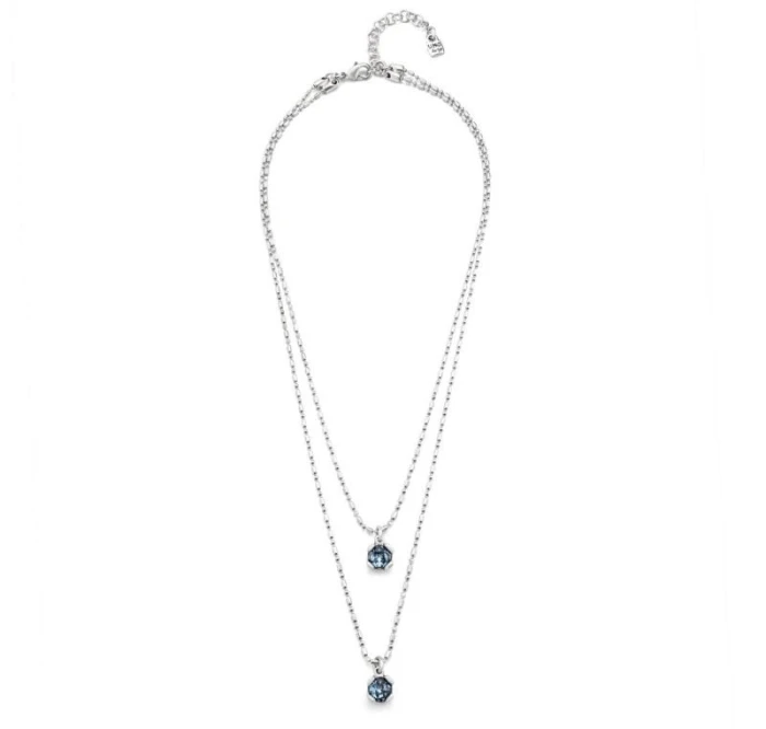 COLLAR DE PLATA CON DOS CADENAS Y CRISTALES FACETADOS CARISMÁTICO