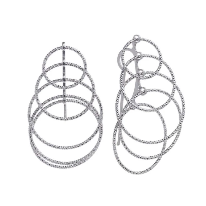 PENDIENTES PLATA RODIO CINCO AROS DIAMANTADOS
