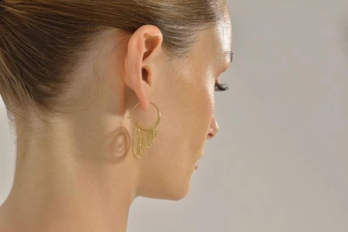 PENDIENTES PLATA CHAPADO DORADO ARO OVALOS DIAMANTADOS