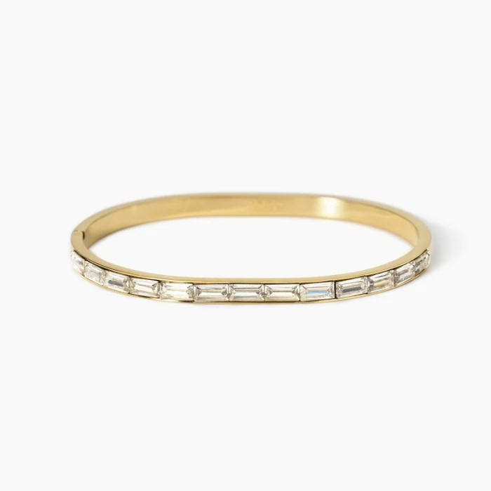 Pulsera rígida de acero dorado con circonitas