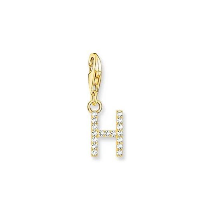 COLGANTE CHARM LETRA H CON PIEDRAS BLANCAS CHAPADO EN ORO