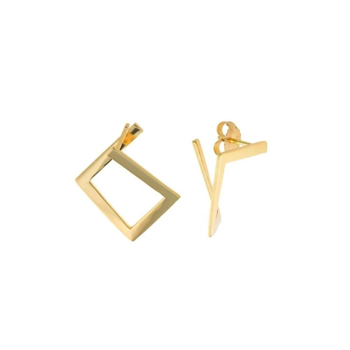 PENDIENTES PLATA CHAPADO DORADO CUADRADO IRREGULAR LISO