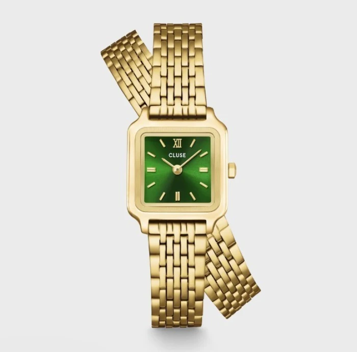 Gracieuse Mini Watch Double Steel, Forest Green, Gold Colour
