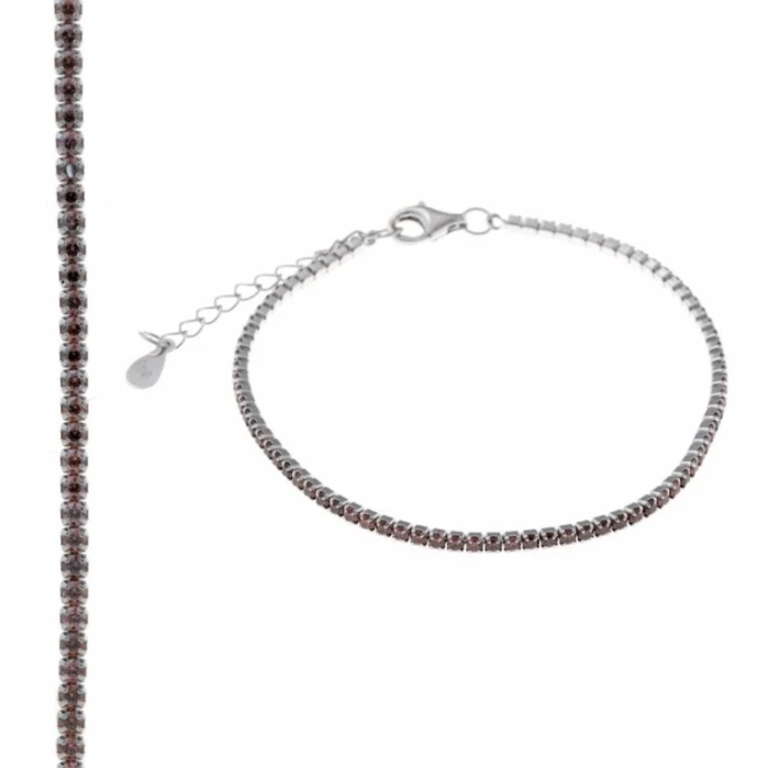 Pulsera Blink plata rodio circonitas brillantes rodonita 15+3cm