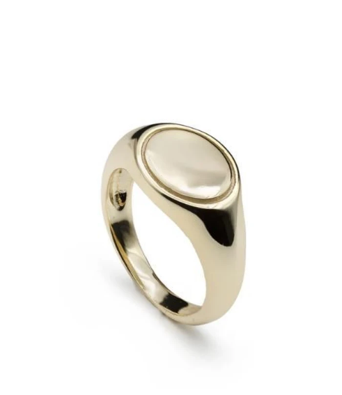 Anillo sello de plata bañada en oro diseño redondo