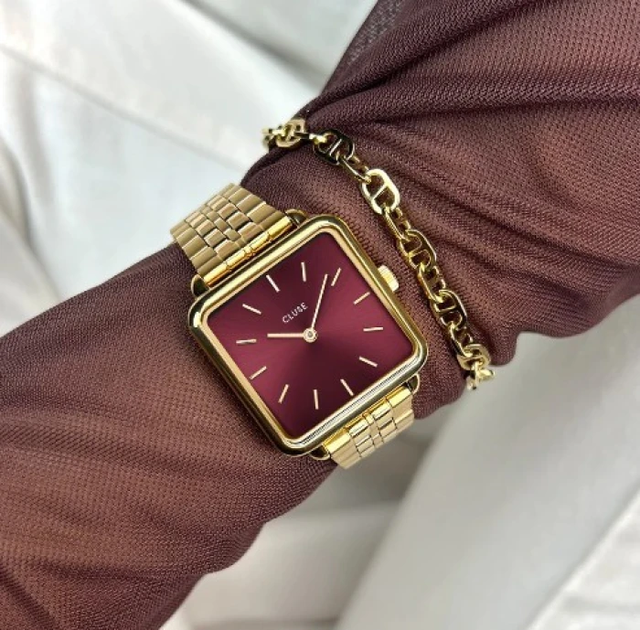 La Tétragone Watch Steel Dark Cherry, Gold Colour