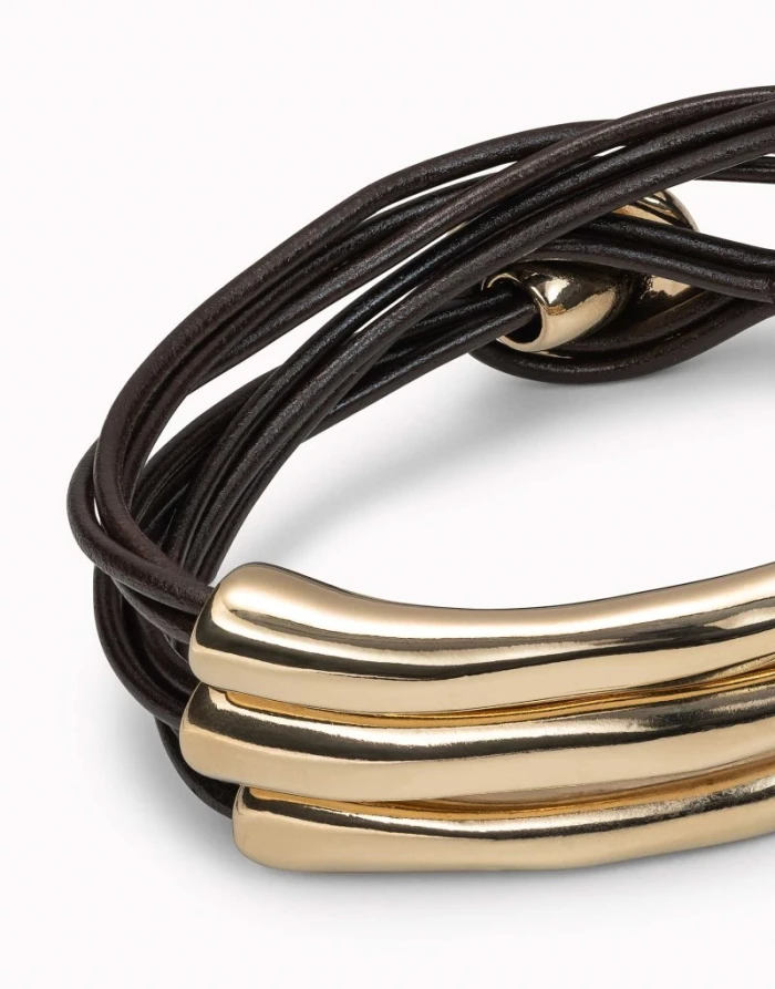 Pulsera de tres vuetlas de cuero bañadas en oro