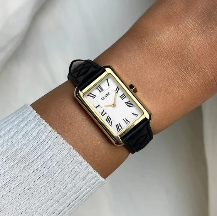 Belisenna Watch Leather, Black Quilted, Gold Colour
