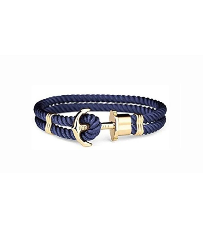 PULSERA NYLON AZUL ANCLA DORADO