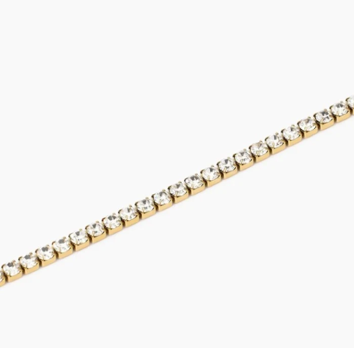 Pulsera tenis dorada con cristales