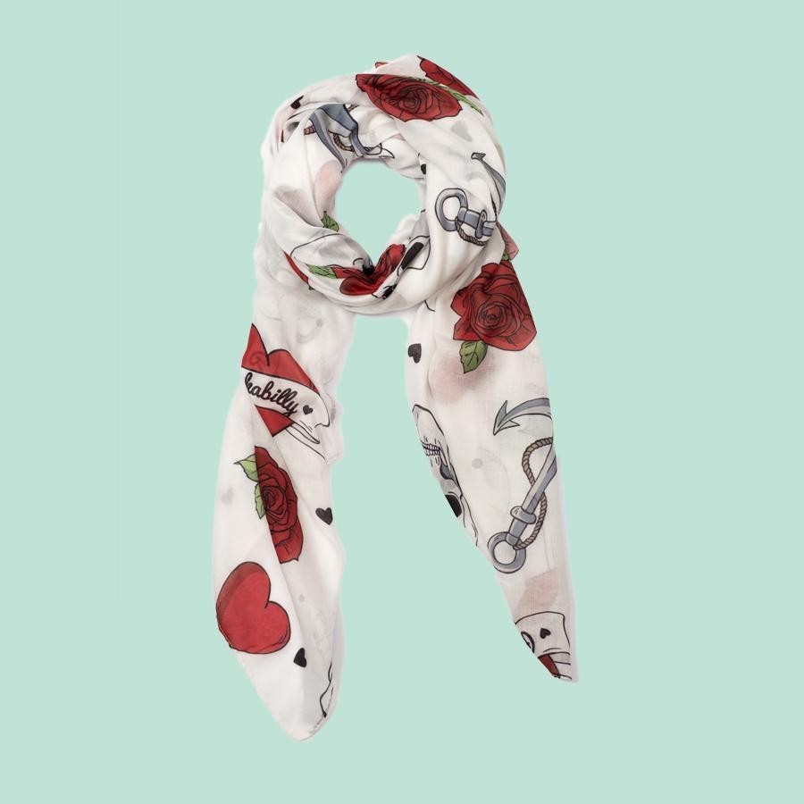 BUFANDA DOODLE CORAZONES Y CALAVERAS BUFANDA DOODLE CORAZONES Y CALAVERAS