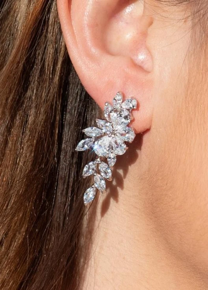 Pendientes largos diseño estilo nature con circonitas