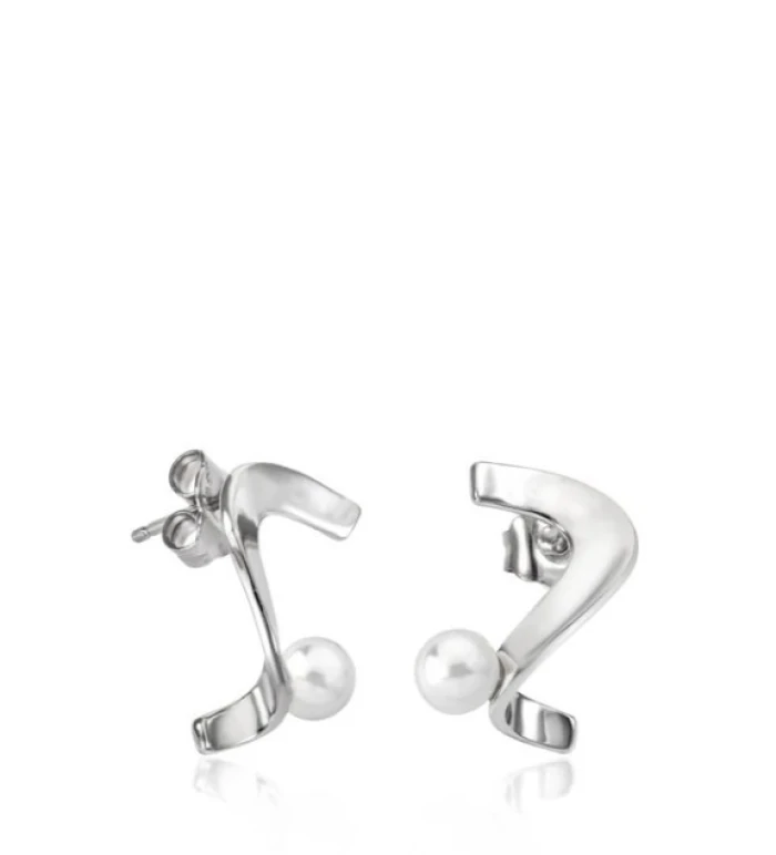 PENDIENTES PLATA DISEÑO SERPENTINA CON PERLA