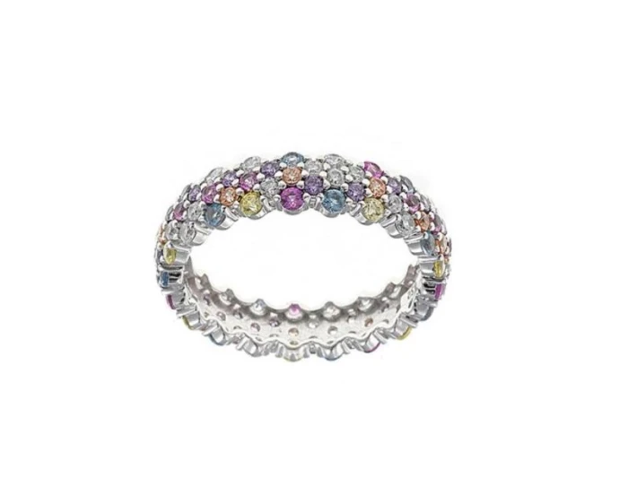 SORTIJA PLATA RODIO CIRCONITA MULTICOLOR BRILLANTES