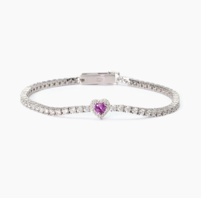 PULSERA RIVIERE CON CORAZÓN EN ROSA