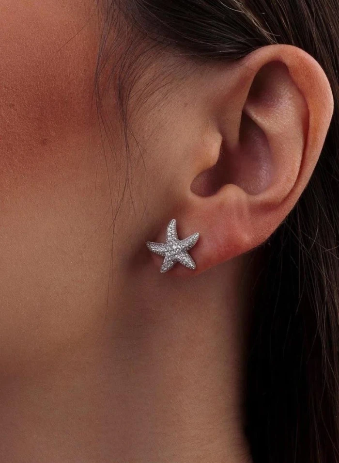 Pendientes pequeños de plata motivo estrella de mar