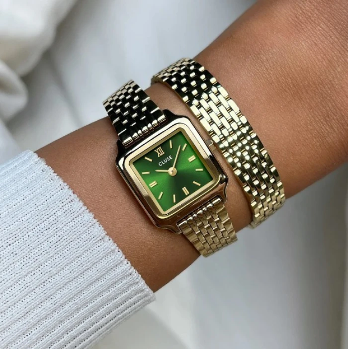 Gracieuse Mini Watch Double Steel, Forest Green, Gold Colour
